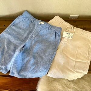 Gymboree Boys Linen Blue and Beige Casual Shorts Set